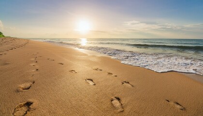 Footprints on the beach sand in the morning