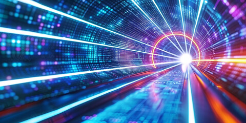 Obraz premium Futuristic Digital Network With High Speed Cyber Tunnel 