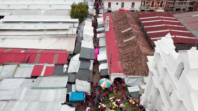 Aerial view of informal commercial area in the town of Chichicastenango.