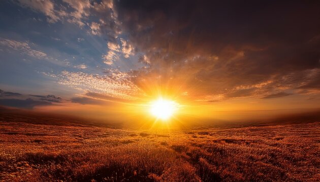 A big sun rises under the dark sky