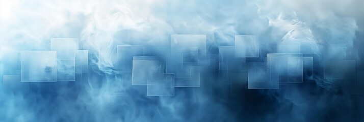 Obraz premium A background of light blue squares, blurred in the center and with clouds in the background. The overall color scheme is light blue and white.