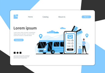 Bus travel concept. Colored vector flat illustration. White background.