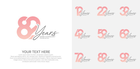 Fototapeta premium Anniversary logo set vector design, pink color for celebration event