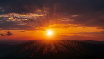 Fototapeta premium A big sun rises under the dark sky