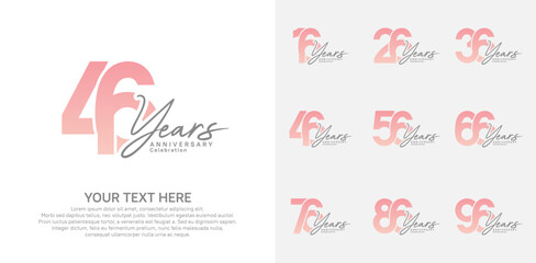 Anniversary logo set vector design, pink color for celebration event