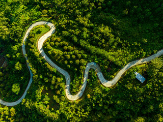 Aerial view of the road in the valley
