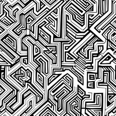 Lines of various sizes intersect, forming a complex abstract maze.