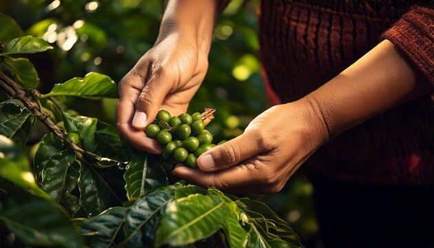 manos campesinas sosteniendo caf&eacute; en el campo