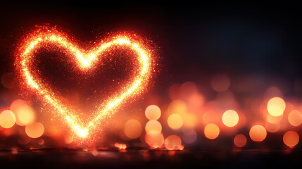 glowing heart shape made of sparkling lights against dark background, creating warm and romantic atmosphere. Perfect for expressing love and affection