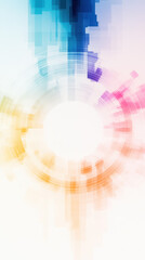 Obraz premium Abstract colorful circular design with vibrant hues of blue, pink, orange, and yellow, creating dynamic and energetic visual effect. Ideal for backgrounds or digital art