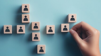Hand Selecting a Person Icon Block From a Group of Wooden Blocks