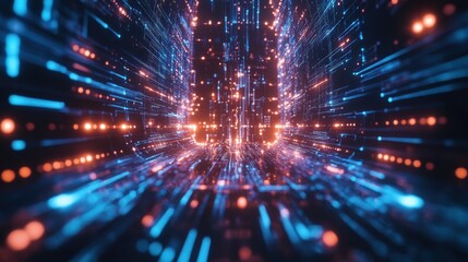 Naklejka premium 3d illustration of abstract background with glowing particles in cyberspace