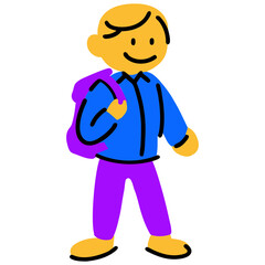Colorful Cartoon Illustration of a Boy with Backpack