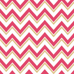 Bold Pink and Gold Chevron Pattern with Seamless Zigzag Stripes on White Background