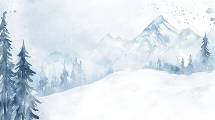 Winter's Embrace: A Snowy Abstract Watercolor Landscape