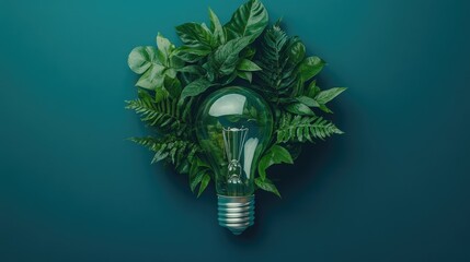 Eco-Friendly Light Bulb Surrounded by Greenery