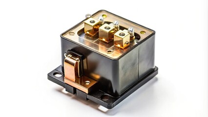 Close-up view of an electromagnetic relay isolated on white background