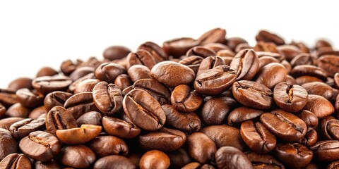 Coffee beans on a white background with forced perspective