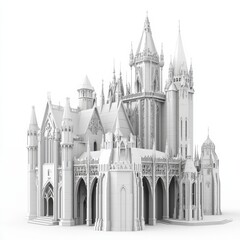 Fototapeta premium Low Poly 3D Render of a Gothic-style castle, on isolated white background