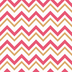 Bold Pink and Gold Chevron Pattern with Seamless Zigzag Stripes on White Background