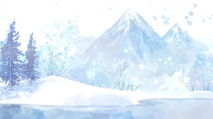 Winter's Embrace: A Snowy Abstract Watercolor Landscape