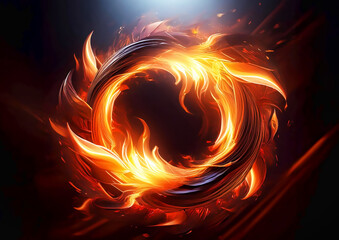 Abstract fire ring on a dark background. 3d rendered illustration