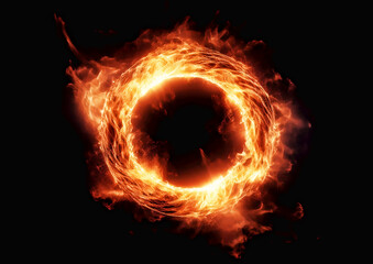 Fototapeta premium Burning circle of fire on a black background. 3d illustration.