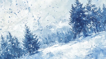 Fototapeta premium Winter's Embrace: A Snowy Abstract Watercolor Landscape