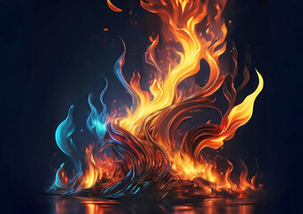 Fototapeta premium Abstract fire flames on black background. 3d rendering, 3d illustration.