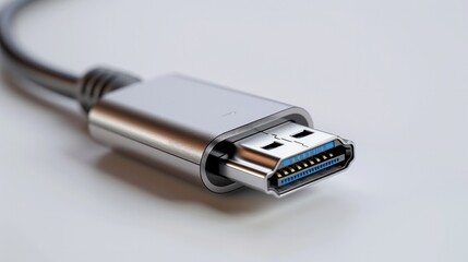 Fototapeta premium A macro shot of a USB-C cable and port, isolated on a white background, emphasizing modern data transfer technology. Ideal for themes of technology, AI Generative