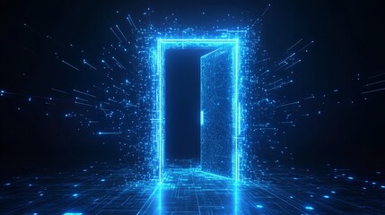 Abstract digital open door in future technology portal