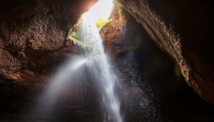 Light shining into a dark underground cave