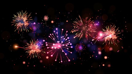 Naklejka premium Festive Burst: Colorful Firework Display with Bokeh Background for New Year Celebrations