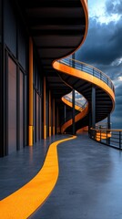 Fototapeta premium Modern Spiral Staircase with Yellow Stripe.