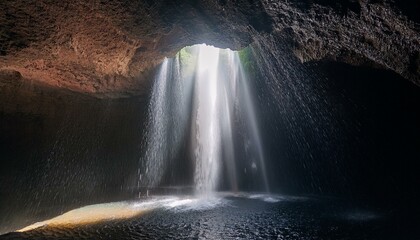 Light shining into a dark underground cave