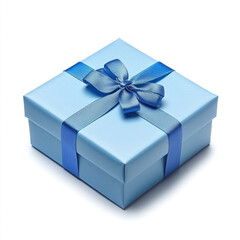 Stylish Blue Box with Ribbon on White background