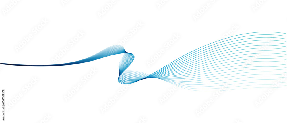 Fototapete Abstract vector wavy lines flowing smooth curve colorful blue gradient on transparent background in concept of technology, science, music, modern.