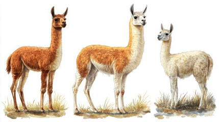 three charming llamas: a watercolor illustration of south america's beloved camelids