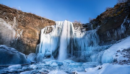 A waterfall frozen by sub-zero temperatures