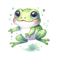 Fototapeta premium Adorable Green Frog with Big Eyes, Joyful Pose!