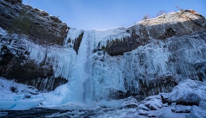 A waterfall frozen by sub-zero temperatures