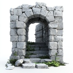 Low Poly 3D Render of a dungeon with a hidden escape route, on isolated white background