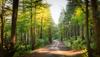 Obraz premium A bike trail leading through lush trees