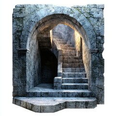 Low Poly 3D Render of a dungeon with a hidden escape route, on isolated white background