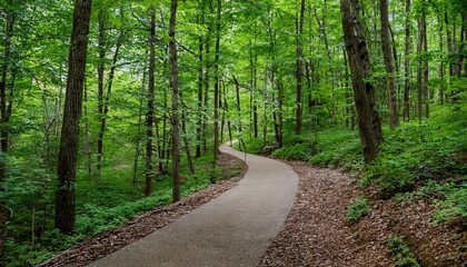 Obraz premium A bike trail leading through lush trees