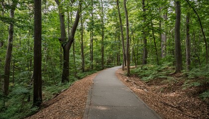 Obraz premium A bike trail leading through lush trees