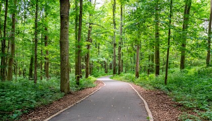 Naklejka premium A bike trail leading through lush trees