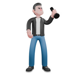 3D Musician Model. A male musician is standing looking to the left while his left hand is lifting the microphone up.  Vocalist Design