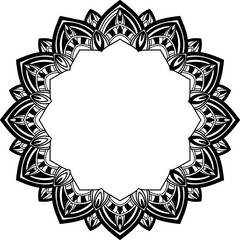 Abstract vector black and white illustration round beautiful frame. Decorative vintage ethnic mandala pattern. Design element for tattoo or logo.