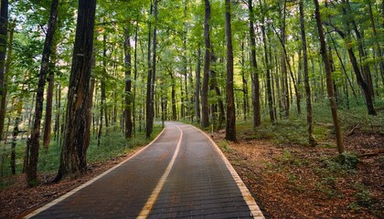 Fototapeta premium A bike trail leading through lush trees